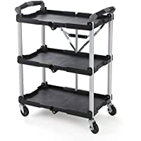 iWork L-71-701 - Carro de servicio plegable (20 x 38 x 107 cm) con ruedas y tres estantes color negro